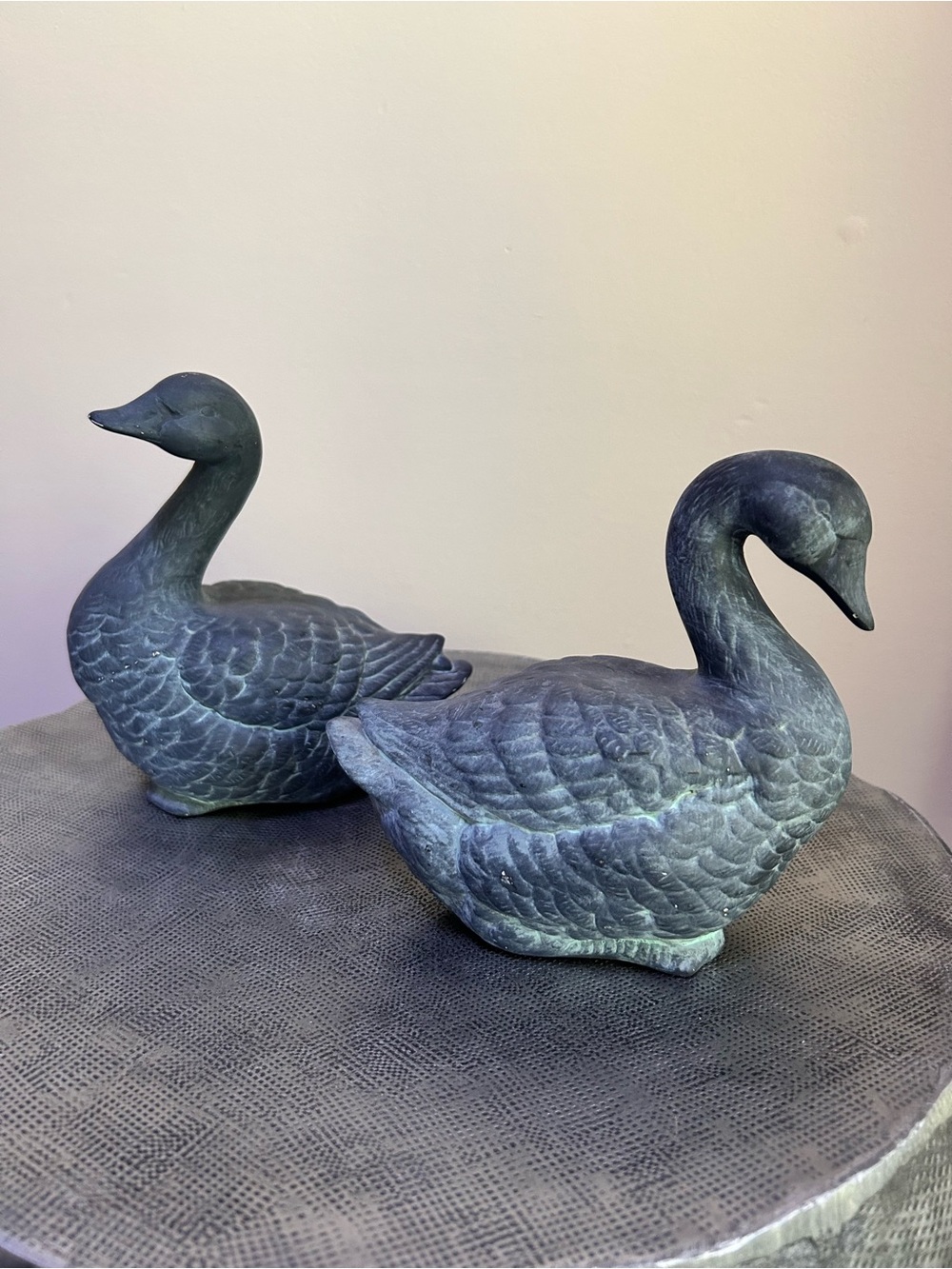 Lillian  Vernon ~ Vintage Matte Dark Gray Ceramic Geese Figurines